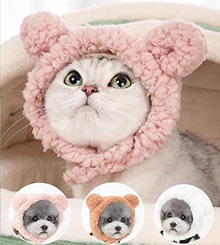 OCSOSO - Gorro para gatos y cachorros (3 unidades), diseño de oso de forro polar suave y ajustable, con velcro para disfraz, ideal para fotos de Halloween, Navidad (30-34 cm)
