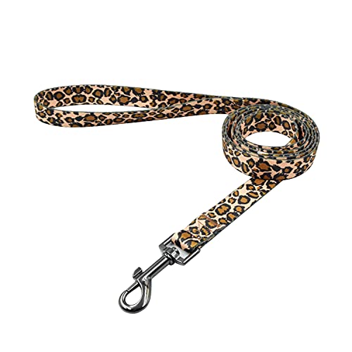 Olahibi Juego de 2 correas de cuello de perro de poliéster en 1, collar con patrón de leopardo y correa a juego de 5 pies para perros grandes (L, leopardo)