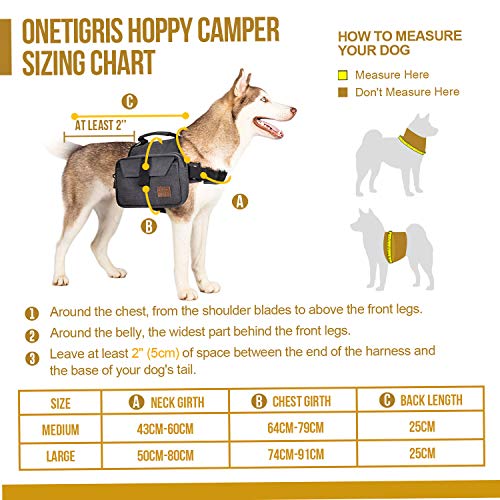 OneTigris Hoppy Camper 2,0 Mochila para perros, camping, senderismo, desgarros, mochila para perros de tamaño M/L, embalaje reutilizable (L, negro)
