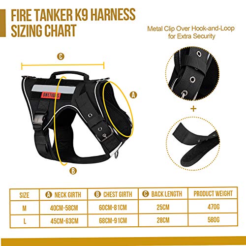 OneTigris K9 FIRE Tanker - Arnés táctico para perro con 3 asas y hebillas de metal (M, negro)
