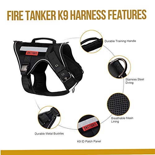 OneTigris K9 FIRE Tanker - Arnés táctico para perro con 3 asas y hebillas de metal (M, negro)