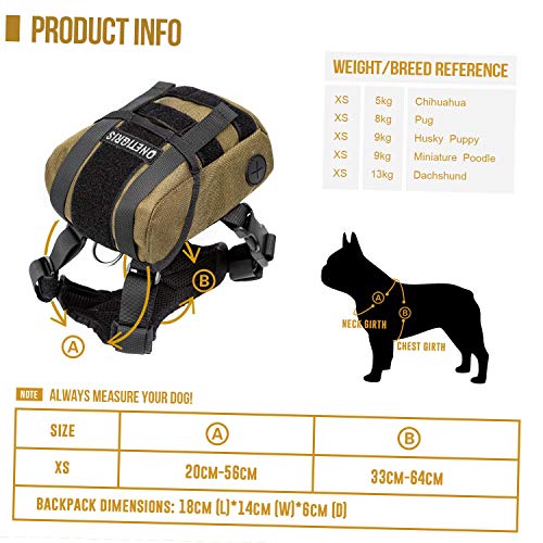 OneTigris Mochila para perros Eureka K9, pequeña mochila para perros con dispensador de bolsas para excrementos para senderismo diario para perros pequeños