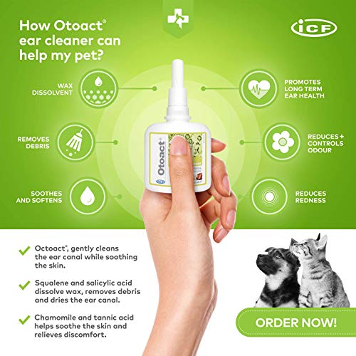 Otoact Solución Limpiadora de oídos para perros y gatos - Gotas limpiadoras de oídos para perros, que eliminan la cera y el olor - 100ml