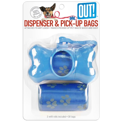 Out! Dispensador de huesos para perros con 30 bolsas de recogida de residuos, color azul