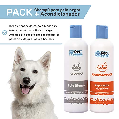 Pack Champu Perro Pelo Blanco + Acondicionador suavizante intensificador de Color Brillo Espectacular para Razas como Caniche, West Highland Terrier, Sky Terrier para Perros con Tonos claros
