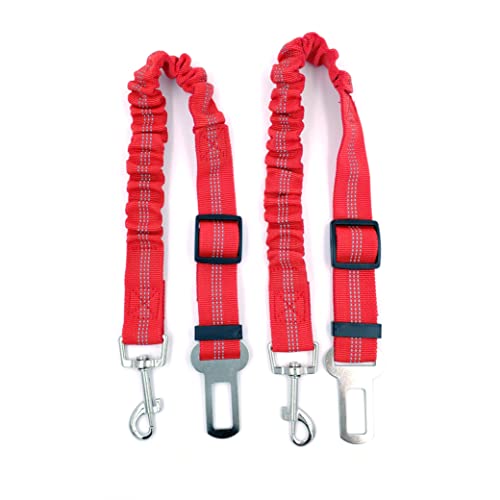 Pack de 2 Cinturon De Seguridad para Perros - Cinturon Perro Coche - Correa Perro Coche con Elástico y Fuerte Mosquetón para Trasportar Mascotas (2 Cinturones Rojos)