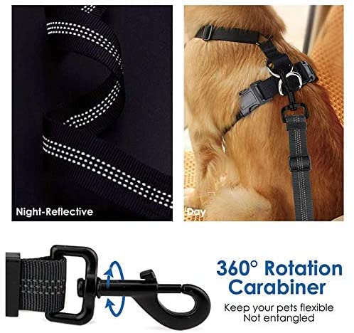 Pack de 2 Cinturon De Seguridad para Perros - Cinturon Perro Coche - Correa Perro Coche con Elástico y Fuerte Mosquetón para Trasportar Mascotas (2 Cinturones Rojos)