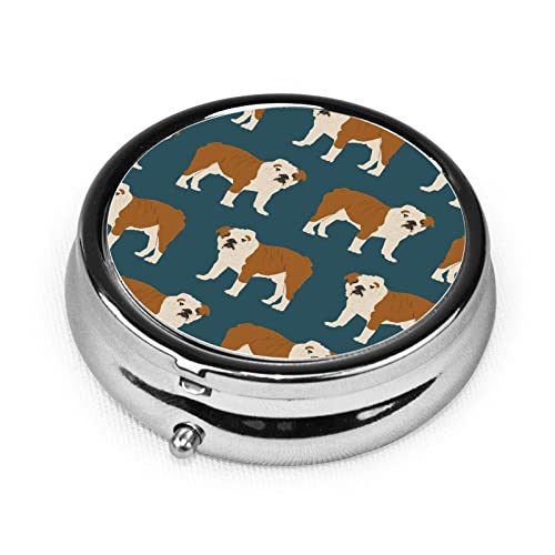 Pastillero inglés Bulldog perro mascota perros azul marino perro mascota caja de pastillas para monedero lindo pequeño organizador de pastillas redondo de viaje