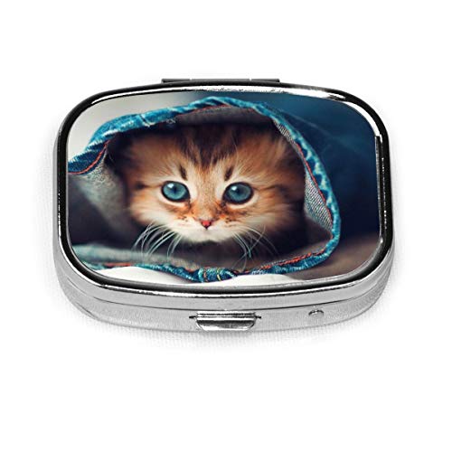 Pastillero organizador portátil de metal para gatitos, gatos, gatos, pastillas, pastillas, vitamina, para bolsillo, monedero, necesidades diarias y viajes