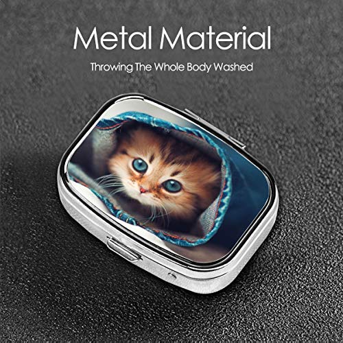 Pastillero organizador portátil de metal para gatitos, gatos, gatos, pastillas, pastillas, vitamina, para bolsillo, monedero, necesidades diarias y viajes