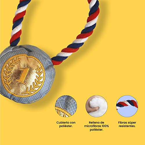 PATAS BOX - Medalla de Oro - Talla M y L - Peluche para Perro - Mordedor para Perros de Todas Las Edades - Fabricado con Poliéster - Tecnología Silvershield - Repele los Malos Olores