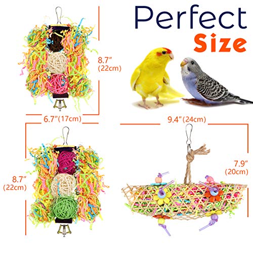 Pawaboo [3Pzs Juguete de Pájaros con Bolas de Ratán, Juguete Masticador de Jaula de Madera Natural Colgante Columpio, Decoración de Pajarera para Periquitos Loros Pico Molido, Multicolor