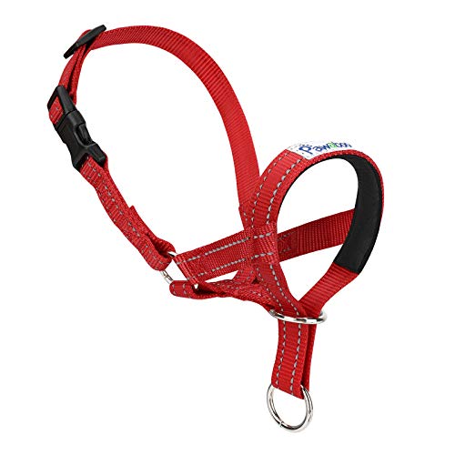Pawaboo Cabestro de Perro - Adjustable Reflexivo Loop Pet Dog Head Halter de Nilón para Control de Mordida/Ajuste Fácil a la Boca, Talla M, Rojo