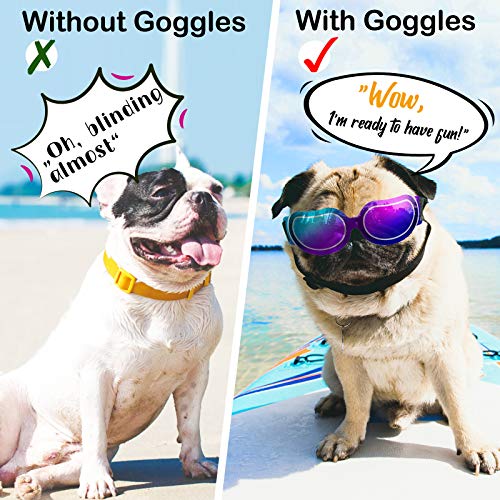 Pawaboo Gafas Reflectantes para Perros, Gafas de Sol con Arnés Ajustable, Impermeable Protector Ocular Protección UV Antivaho, Protección de Ojos para Perros Pequeños - Azul