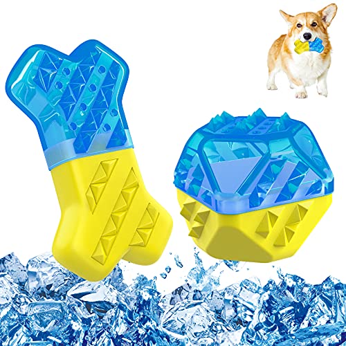 Pawaboo Juguete Molar Multifuncional para Mascota, Juguo de Refrigeración en Verano para Morder, Resistentes Juguetes Interactivos para Cachorro de Perros Pequeños Medianos - Azul y Amarillo