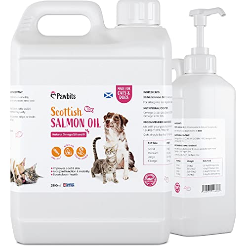 Pawbits Aceite de salmón escocés para gatos y perros - Omega natural 3+6+9, capa saludable y sistema inmunológico (2,5 litros)