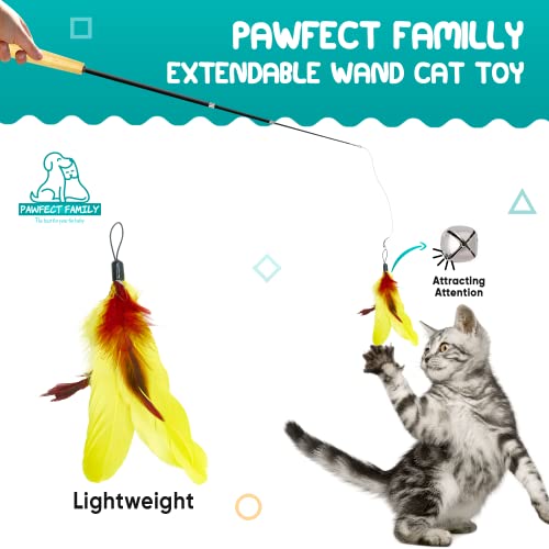 Pawfect Family Juego de juguetes interactivos para gatos, plumas interactivas, varita de recambio, 6 plumas de repuesto, juguete para gatitos
