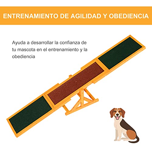 PawHut Balancín para Perros Agility Ejercicio Entrenamiento para Mascotas con Superficie Antideslizante Carga Máxima de 50 kg 180x30x30 cm Mutlicolor