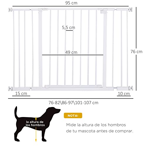 Pawhut Barrera de Seguridad Extensible Puertas y Escaleras Metálica para Perros y Bebé Barrera Puertas Mascota 72-107x76cm