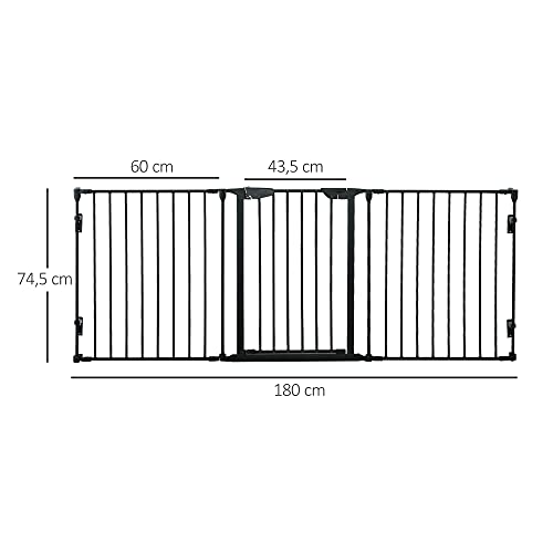 Pawhut Barrera de Seguridad para Mascotas Rejilla de Protección Plegable de 3 Paneles con Cierre Inteligente para Escalera Pasillo 180x74,5 cm Negro