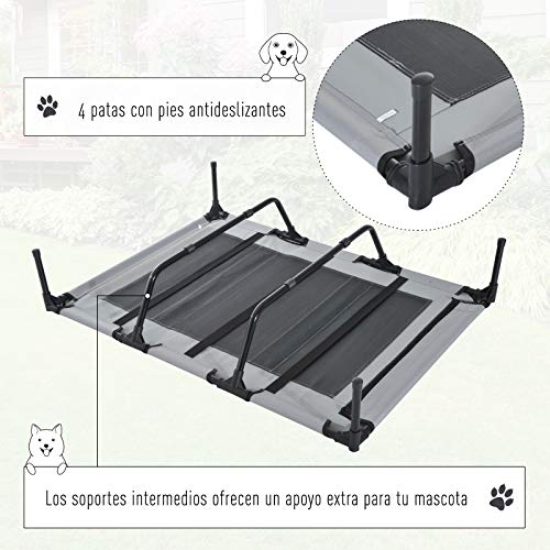 PawHut Cama Elevada para Mascotas Portátil con Toldo Extraíble Tela Transpirable al Aire Libre para Interior y Exterior 122x92x108 cm Gris