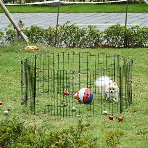Pawhut Parque de Juegos para Perros 8 Paneles 61x61 cm Plegables Jaula Metálica para Mascotas con Puerta y Doble Cerradura para Jardín Patio Exterior Negro