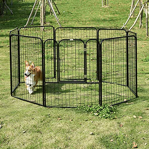 Pawhut Parque para Mascotas Perros 8 Vallas 79x100 cm Corral Plegable con Puerta y Doble Pestillo Paneles Metálicos Cerca de Entrenamiento Negro
