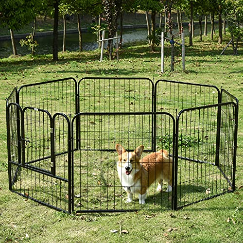 Pawhut Parque para Mascotas Perros 8 Vallas 79x79 cm Corral Plegable con Puerta y Doble Pestillo Paneles Metálicos Cerca de Entrenamiento Negro