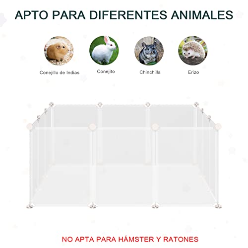 Pawhut Valla para Animales Pequeños Jaula Modular de Metal con 12 Paneles 24 Conectores para Conejos Cobayas y Cachorros 105x105x45 cm Blanco