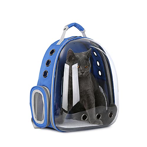 Pawstrip - bolsa de transporte para gatos para cachorros y gatitos, portátil, impermeable, transparente, transpirable, mochila frontal para gatos, jaula para mascotas de trekking (azul)