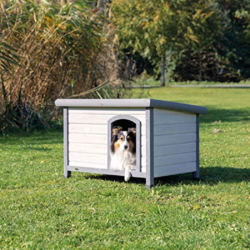 PaylesswithSS Caseta de madera para perros al aire libre plana con bisagras de fieltro clásico (tamaño ML: W 104 x D 68 x H 72 cm, gris)