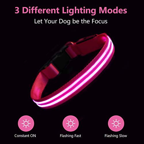 PcEoTllar Collar Luminoso para Perros Recargable LED Collar para Perros 3 Modos de Iluminación Impermeable Ajustable Súper Brillante para Perros Pequeños Medianos Grandes Caminata Nocturna - Rosa S