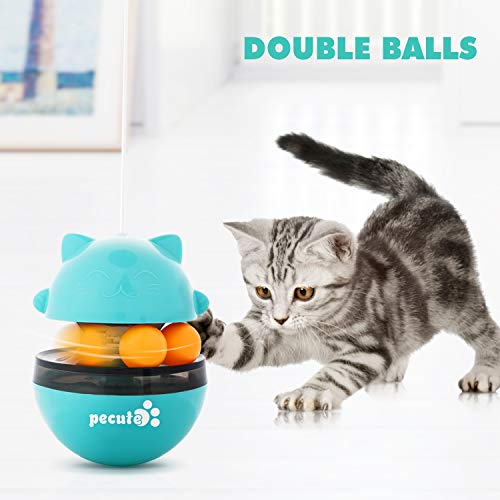 Pecute Juguetes para Gatos Interactivos 4 EN 1 Bolas Educativos de Pelota Dispensadora de Comida Bola Volteadora (Azul)