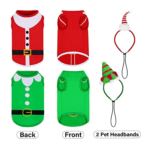 Pedgot Paquete de 2 camisas de Navidad sin mangas para perros con diademas de Navidad para mascotas, ropa de elfo y Papá Noel para Navidad, vacaciones, perro, gato, ropa de cosplay (pequeño)