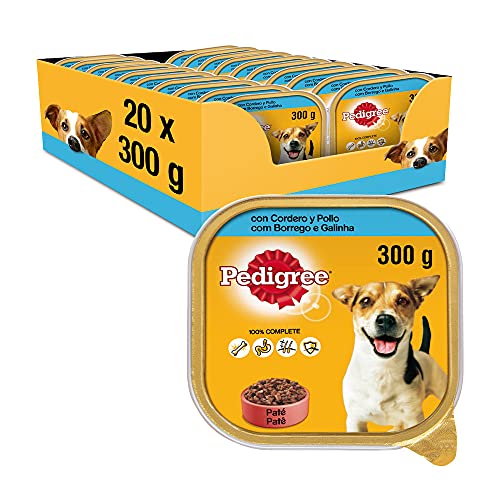 Pedigree Comida Húmeda para Perros, Sabor Cordero y Pollo en Paté (Pack de 20 Tarrinas x 300g)