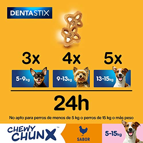 PEDIGREE Dentastix Chewy ChunX Snacks dentales para la limpieza bucal de tu Perro sabor Pollo, perros pequeños y medianos. (5 bolsitas x 68g)