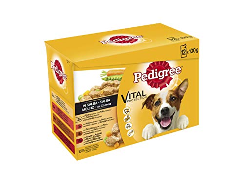Pedigree Multipack de Comida húmeda para Perros Adultos en Salsa sabores Mixtos (12 bolsitas x 100g)
