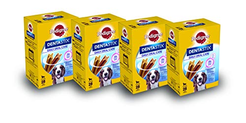 PEDIGREE Pack de 28 Dentastix de Uso Diario para La Limpieza Dental de Perros Medianos 784 g - Pack de 4