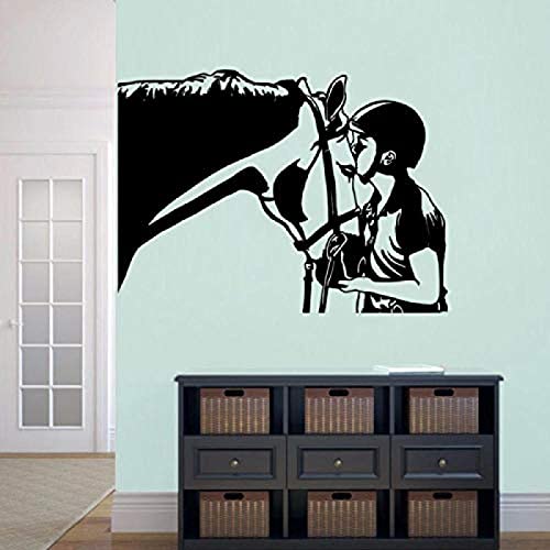 Pegatina de vinilo para pared de caballo y jinete para montar a caballo, póster de pared de vinilo para montar a caballo, protección para caballos, 77 x 57 cm
