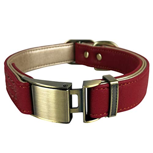 Penivo Collares de Cuero para Perros Grandes Hebilla de Metal Mascotas de Lujo Perros pequeños pequeños Collar clásico básico Ajustable (M (29cm-43cm), Rojo)