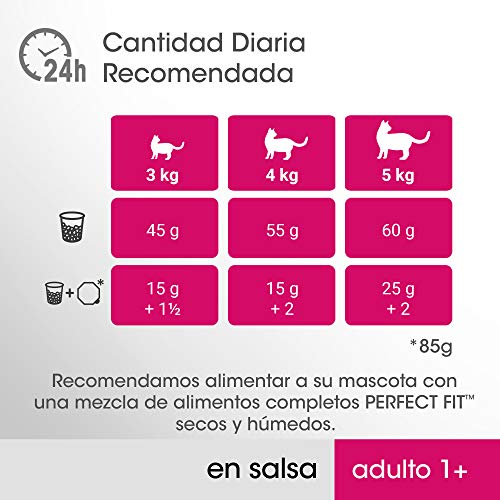 PERFECT FIT Comida Húmeda Natural para Gatos Adultos Sabor Pollo y Ternera (13 paquetes x 4 sobres x 85g)