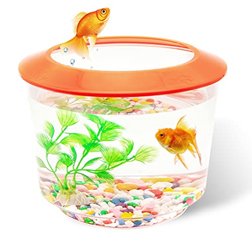 Pet Living - Tanque de peces pequeños y acuarios para peces y peces pequeños, juego completo para niños, pecera para peces de colores con grava ornamental (naranja)