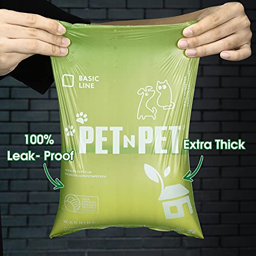 PET N PET Bolsa para excrementos de perro con certificación USDA 38% Biobased Bolsas para excrementos 1080 recuentos 60 rollos 23x33 cm, verde