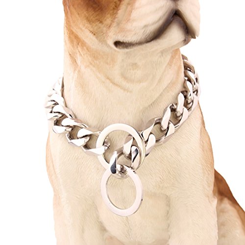 Pet Online Collar de perro de acero inoxidable pulido espejo p cadena collar de cadena de acero titanio mascota perro formación correa collar de remolque 19mm,34"