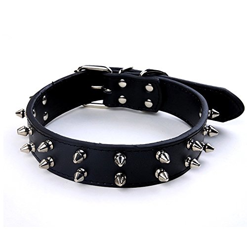 Pet Online Collar de perro de remache de cuero anti-mordedura de perro grande ajustable collar de PET, negro, M: 3.2*43-51cm.