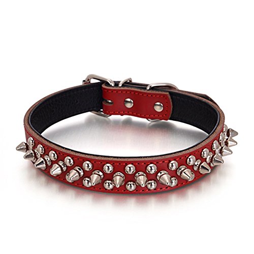 Pet Online Collar de perro mascota de cuero Anti-morder el collar rojo, S: 37cm