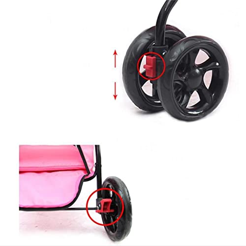 Pet Stroller Dog Stroller One-Click Folding Pet Travel Carrier with Removable Liner Storage Basket Breathable Mesh (Color : Red) (Pink)
