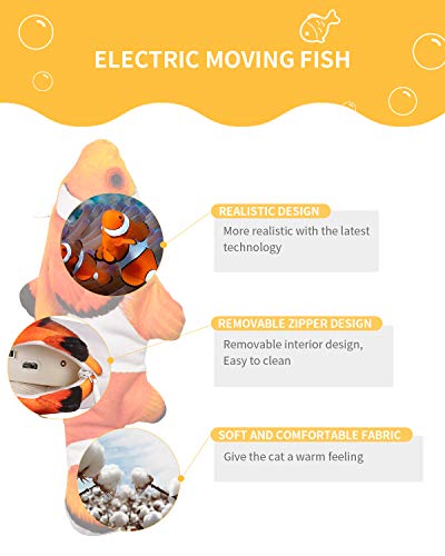 Peteast Juguetes para Gatos, Juguetes de Hierba gatera de Peces con Movimiento eléctrico realistas, Juguetes interactivos de Felpa para Gatos, Juguete para patear Peces para Gatos Kitten (Clownfish)