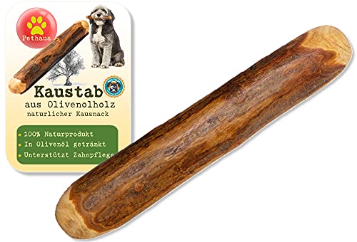 Pethaus Hueso masticable 100 % natural de madera de olivo para perros de hasta 15 kg, empapado en aceite de oliva, limpieza dental y entrenamiento de masticar, duradero, sin astillas, tamaño M