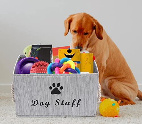 Pethiy - Caja de almacenaje de tela grande con asa de cuerda de algodón, cesta plegable para ropa y accesorios de perro, abrigos de perro, cestas de regalo de juguetes de perro-Gris
